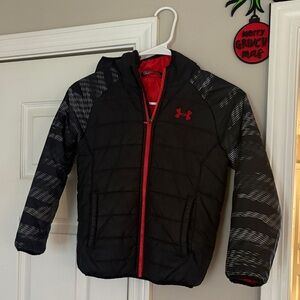 Under Armour Coldgear Kids Puffer Jacket - Black with Red Details Size 6 EUC
